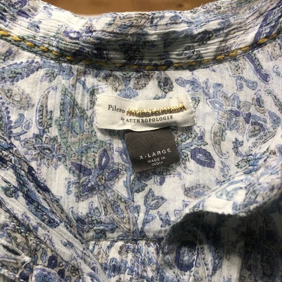 Anthropologie Pilcro Sidney Batwing Blouse XL Blue Paisley Peasant Boho Flowy - Picture 5 of 15